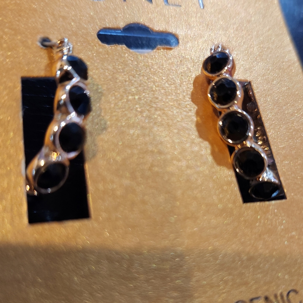 MONET Elegant Black and Goldtone Earrings